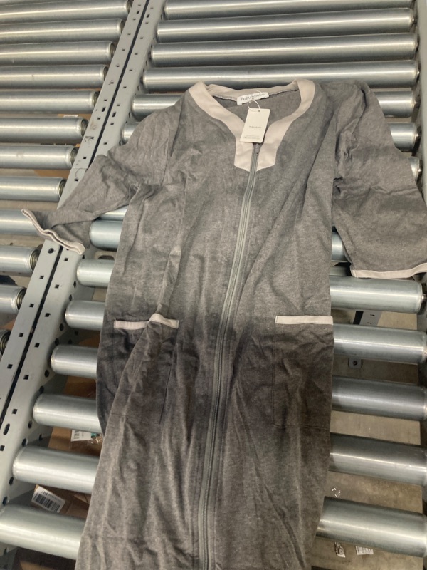 Photo 1 of Pabumbubu Bathrobe for Women 3/4 Sleeves Zip Up Robe Loungewear Housecoat Print Sleepwear Nightgown with Pockets