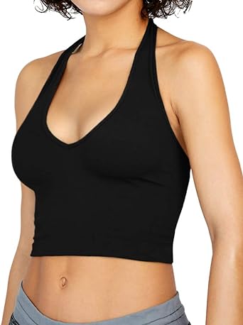 Photo 1 of CLOZOZ Crop Tops for Women Halter Tops Going Out Tops V Neck Cropped Tank Tops for Women Sleeveless Backless Trendy Tops