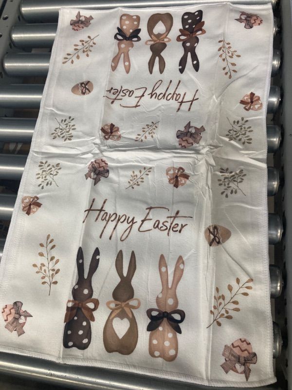 Photo 2 of *** Bundle Pack *** Artoid Mode Bunny Rabbits Eggs Happy Easter Kitchen Towels Dish Towels, 18x26 Inch Seasonal Hello Spring Decoration Hand Towels Set of 4 ( 3 pack ) 