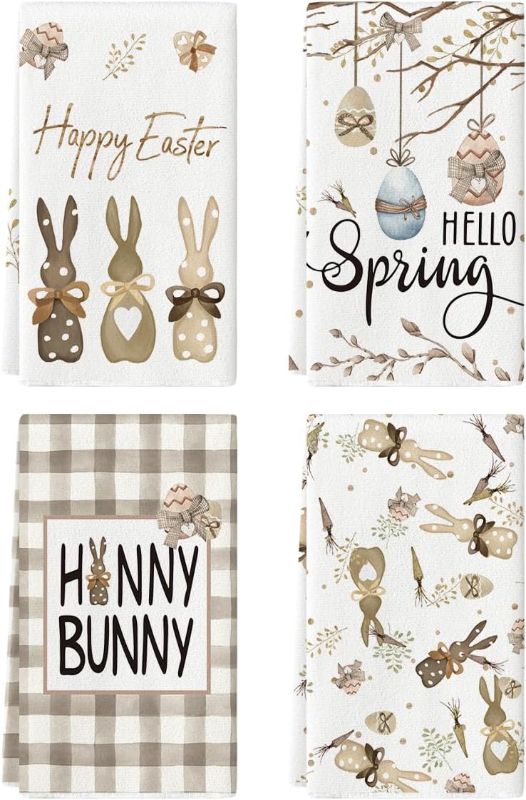 Photo 1 of *** Bundle Pack *** Artoid Mode Bunny Rabbits Eggs Happy Easter Kitchen Towels Dish Towels, 18x26 Inch Seasonal Hello Spring Decoration Hand Towels Set of 4 ( 3 pack ) 