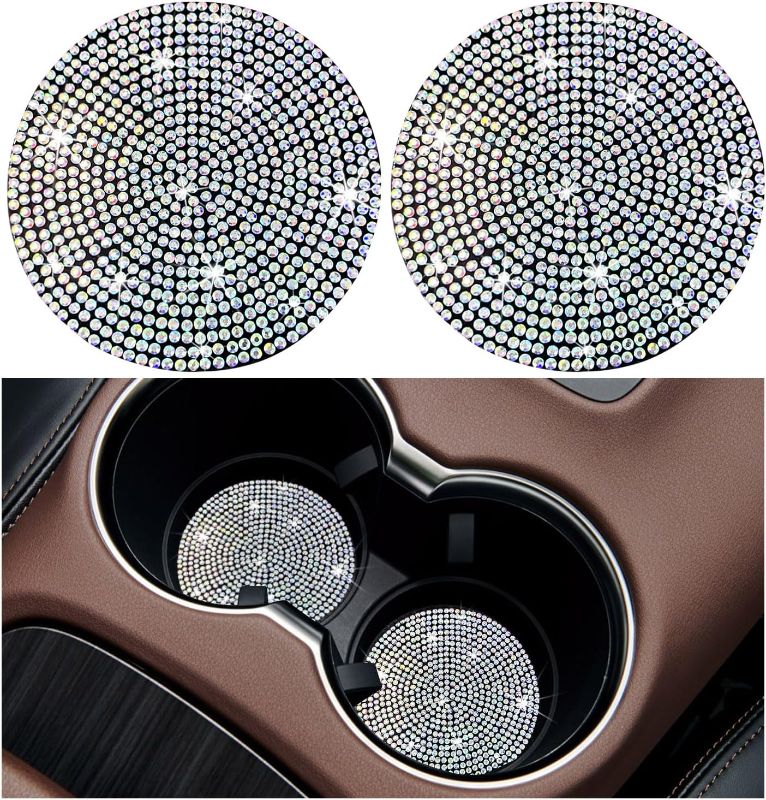 Photo 1 of *** Bundle Pack *** Ziciner 2PCS Bling Car Cup Holder Coaster, 2.73 Inch Anti-Slip Cup Insert Coasters, Crystal Rhinestone Auto Drink Cup Mat, Universal Interior Decor Car Accessories for Women Girls (AB) ( 7 Packs ) 