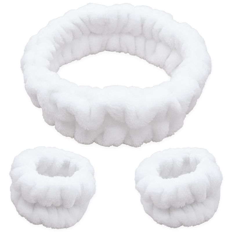 Photo 1 of *** Bundle Pack *** AiMHariacc Facial Bow Head band for Girls Washing Spa Headband Face Skincare Shower Fluffy Towel Headbands, Soft Microfiber Makeup Women Coral Fleece Face Mask Hair Band 2 Pack (White b) ( 6 Pack ) 