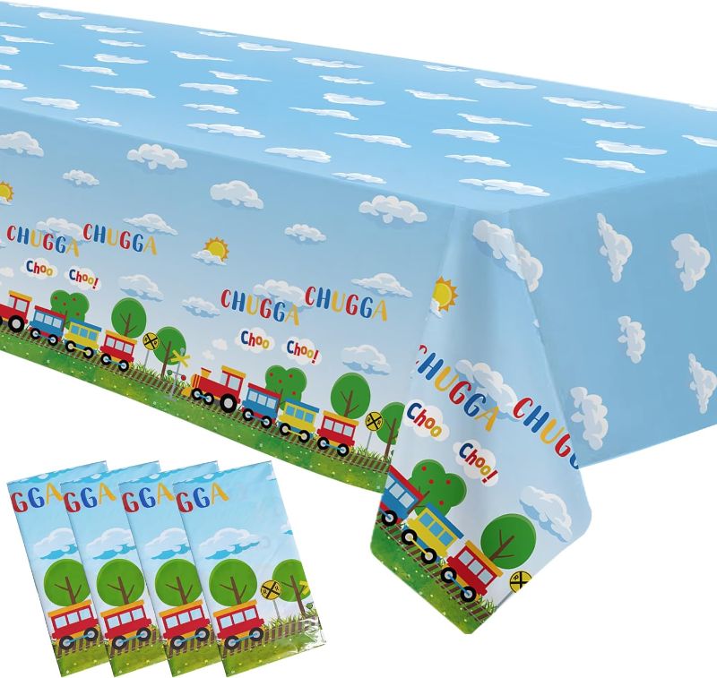 Photo 1 of *** Bundle Pack *** APOWBLS Train Birthday Party Supplies Tablecloth - Disposable Train Birthday Decorations Table Cover, Train Theme Party Supplies for 1st 2nd 3rd Birthday Table Cloth - 3 Pack (54in x 108in) ( 2 Pack ) 