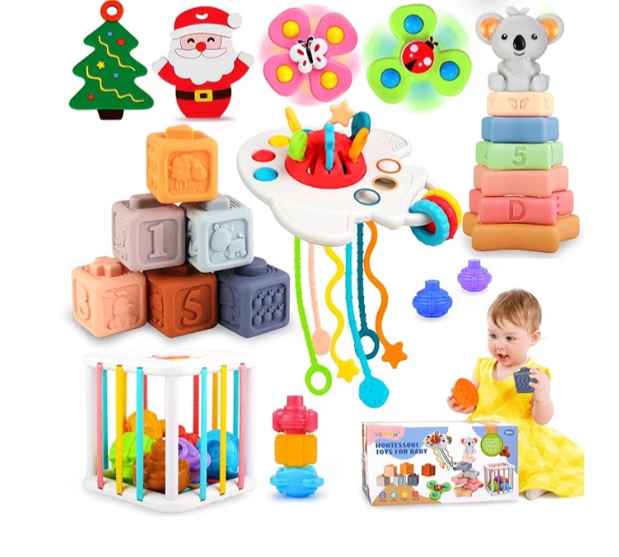 Photo 1 of *** Bundle Pack *** VConejo 8 in 1 Montessori Baby Toys 6-12 Months+, Sensory Toys Set with Stacking Building Blocks, Pull String, Teething Toy for Toddlers 1+ Years ( 2 Pack ) 