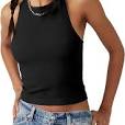 Photo 1 of Tankaneo Womens Cropped Tank Tops Ribbed Sleeveless Round Neck Racerback Basic Cami Shirt Top