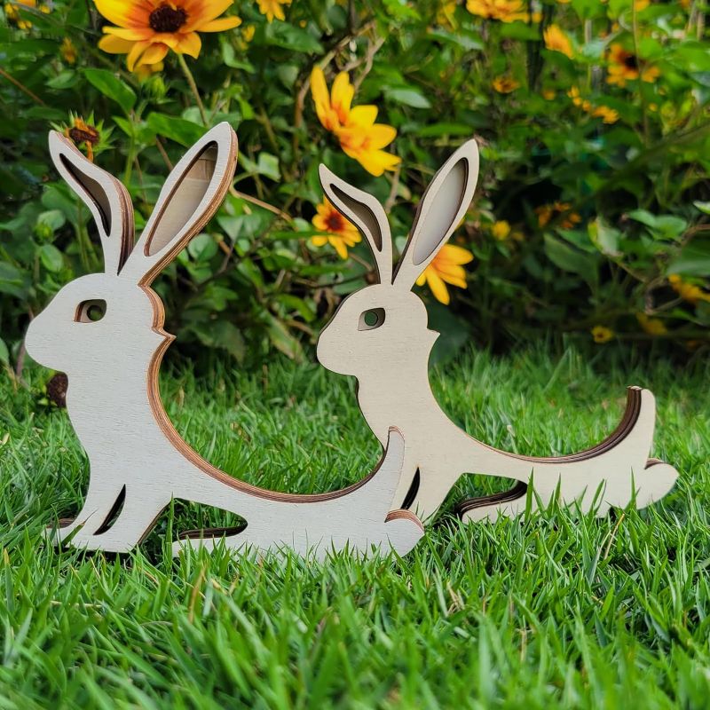 Photo 1 of 2 Pack ## 2Pcs Easter Decorations Wooden Bunny Chocolate Candy Egg Holder Easter Eggs Rabbit Stand Paintable Egg Display Easter Surprise Eggs for Children Home Easter Decor Gifts