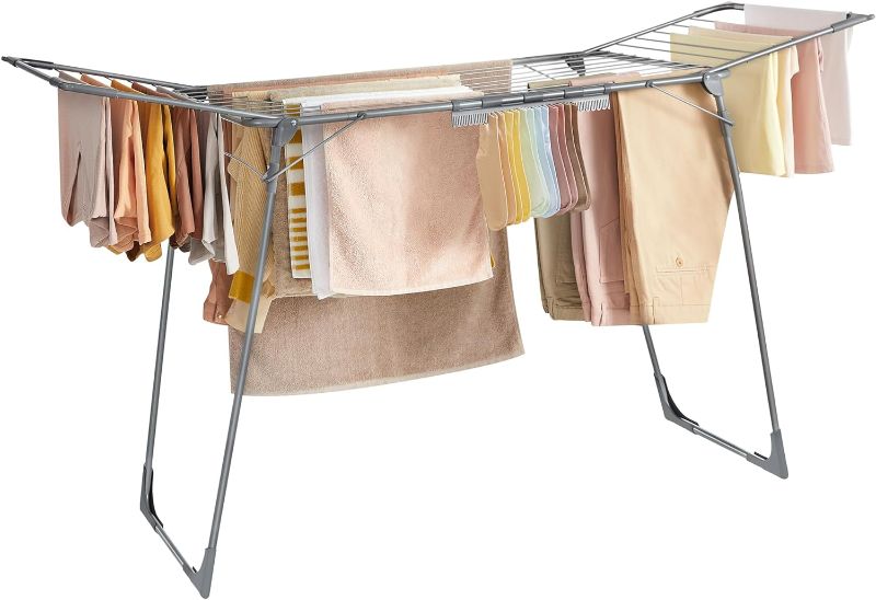 Photo 1 of SONGMICS Clothes Drying Rack Foldable, Gullwing Laundry Drying Rack, Space-Saving, 22.2 x 68.1 x 38 Inches, Sock Clips, Metal Structure, for Clothes, Towels, Linens, Indoor/Outdoor Gray ULLR518G01