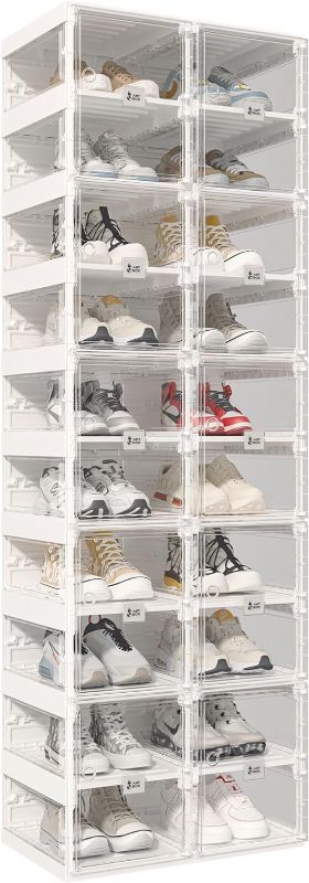 Photo 1 of ANTBOX Foldable Shoe Rack,Shoe Organizers for Closet Plastic Shoe Storage Box Space Saving for Entryway, Large Sturdy Stackable Sneaker Cabinet Bins with Magnetic Clear Door 10 Tiers 20 Pairs