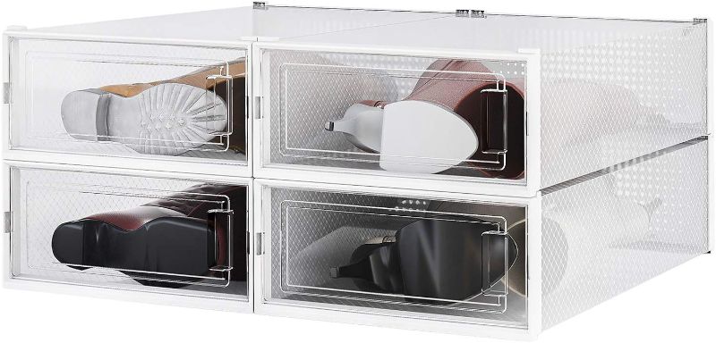 Photo 1 of PARANTA 4-Piece Boot Shoe Storage Box, Stackable Clear Plastic Shoe Organizer, With Clear Door For Storing Women Shoes 20.5" x 12.5" x 5.5"