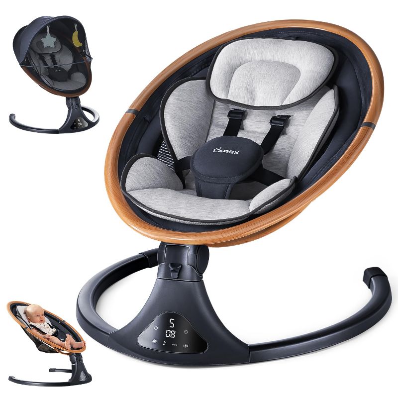 Photo 1 of Baby Swings for Infants to Toddler-Electric Bluetooth Infant Swing with Remote Control, Rocker with 5 Speeds, 5-Point Harness,3 Seat Positions (Gray)