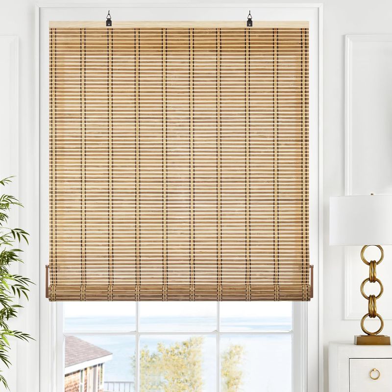 Photo 1 of ***MISSING HOOKS***LazBlinds Cordless Bamboo Blinds, Bamboo Roll Up Shades for Windows, Light Filtering Hanging Window Blinds, Bamboo Shades for Patio Indoor/Outdoor Porch - Blinds Size: 31 1/5'' W x 72'' H, Natural