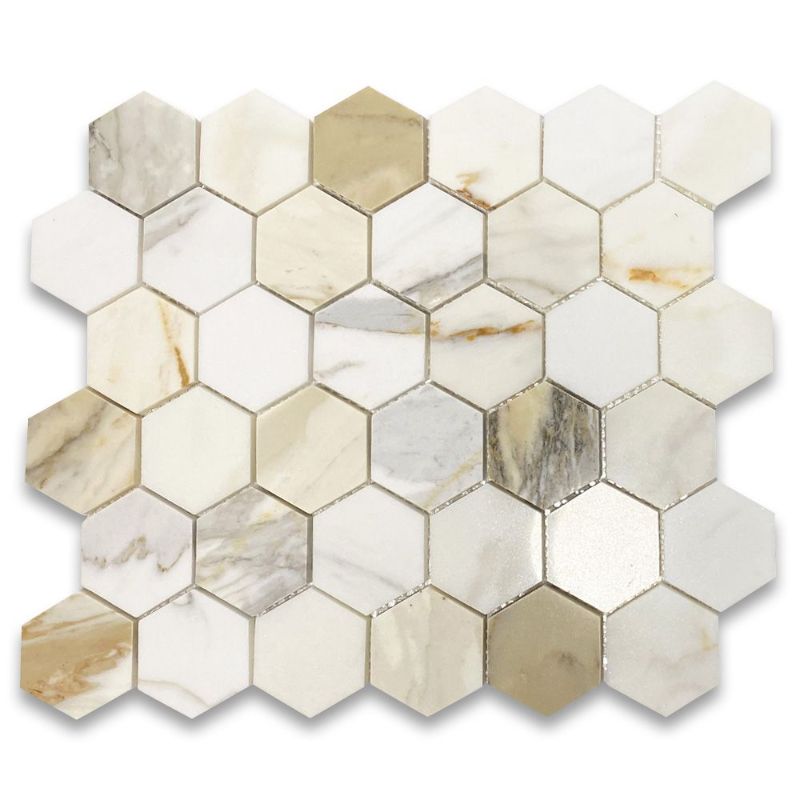 Photo 3 of  Calacatta Gold Marble 2 inch Hexagon Mosaic Tile Polished