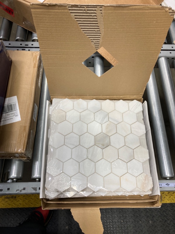 Photo 1 of Adolif Carrara White Marble Mosaic Tile, 100% Natural Marble, Polished, Carrara White Marble Mosaic for Kitchen Bathroom Wall Floor Backsplash Shower, 5 Sheets, 2 Inch Hexagon White 2 Inch Hexagon Polished