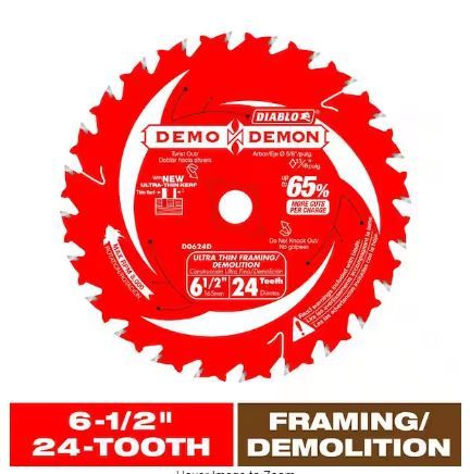 Photo 1 of 6-1/2in. x 24-Teeth Demo Demon Ultra-Thin Framing/Demolition Saw Blade for Wood
