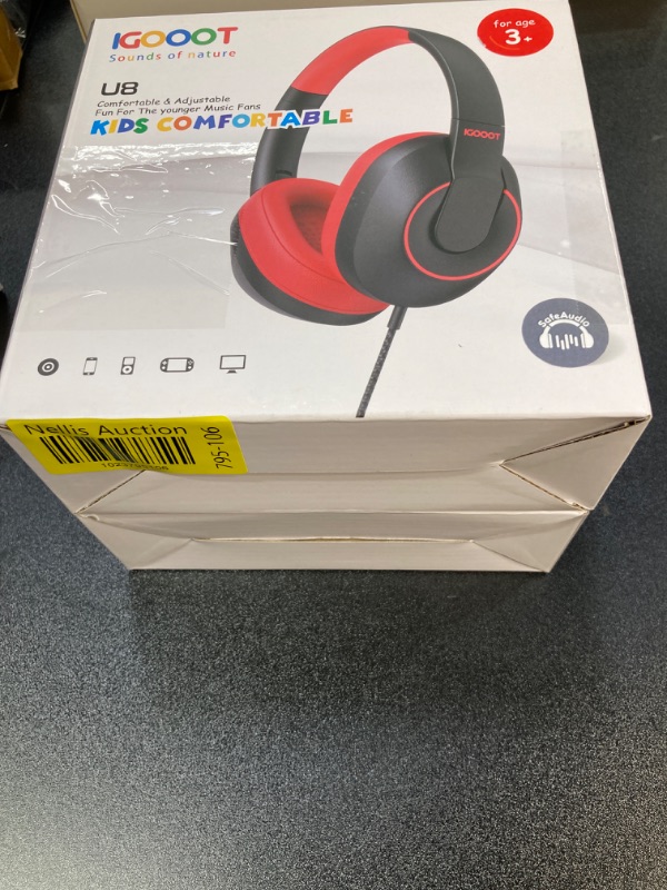 Photo 2 of 2 Pack igooot Kids Headphones Wired,Most Comfortable Over Ear Children Headphones with Microphone,Adjustable,Volume Limiter 85/94dB,for School/Plane/Switch/Amazon-fire-Tablet/ipad,3.5mm Jack,Black&Red.