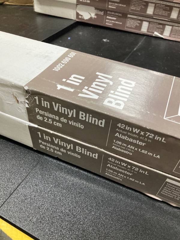 Photo 1 of 2 boxes- 42 in. W x 72 in. L Alabaster Cordless Light Filtering Vinyl Mini Blind 1 in. Slats