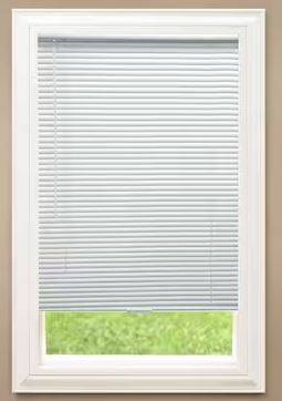 Photo 1 of White Cordless Room Darkening Vinyl Mini Blinds with 1 in. Slats-31 in. W x 72 in. L (Actual Size 30.5 in. W x 72 in. L)