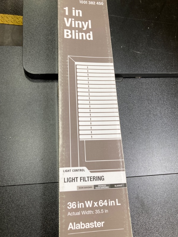 Photo 3 of 36 in. W x 64 in. L Alabaster Cordless Light Filtering Vinyl Mini Blind 1 in. Slats