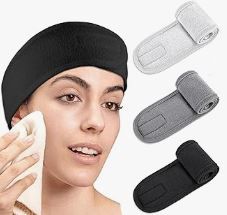 Photo 1 of 2 Pack 6 Pcs Spa Headband Hair Wrap Sweat Headband Head Wrap Hair Towel Wrap Non-slip Stretchable Washable Makeup Headband for Face Wash Facial Treatment Sport Fits All White (Black, White & Gray) With Silicone Brush Applicators