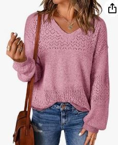 Photo 1 of ***SEE NOTES***  SHEWIN Womens Sweaters Casual Long Sleeve V Neck Lightweight Crochet Pullover Sweater Tops Large