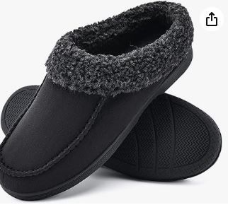 Photo 1 of DL Warm House Slippers For Men Memory Foam, Winter Cozy Wool-Like Mens Slippers Indoor Outdoor, Slip-on Comfy Men's Bedroom Slippers Non-slip, Man Breathable Suede Moccasin Slippers Size US 13-14