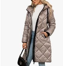 Photo 1 of Bellivera Women Long Heavy Puffer Coat Diamond Quilted Thermal Thicken Winter Parka Windproof Jacket with Hood