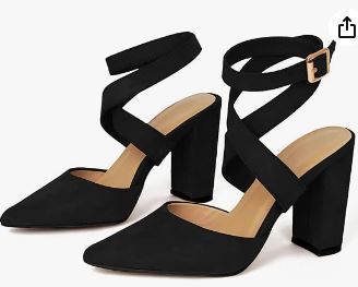 Photo 1 of Coutgo Womens Lace Up Ankle Strap Heeled Sandals Chunky Block Pointed Toe Backless Heels 8 1/2
