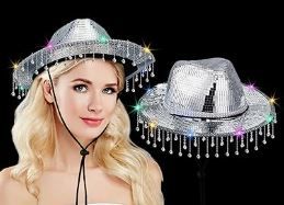 Photo 1 of LED Disco Cowboy Hat Women Light Cowgirl Hat Mirrored Cowboy Hat Neon Flashing Cowboy Hat Glitter Space Hat
