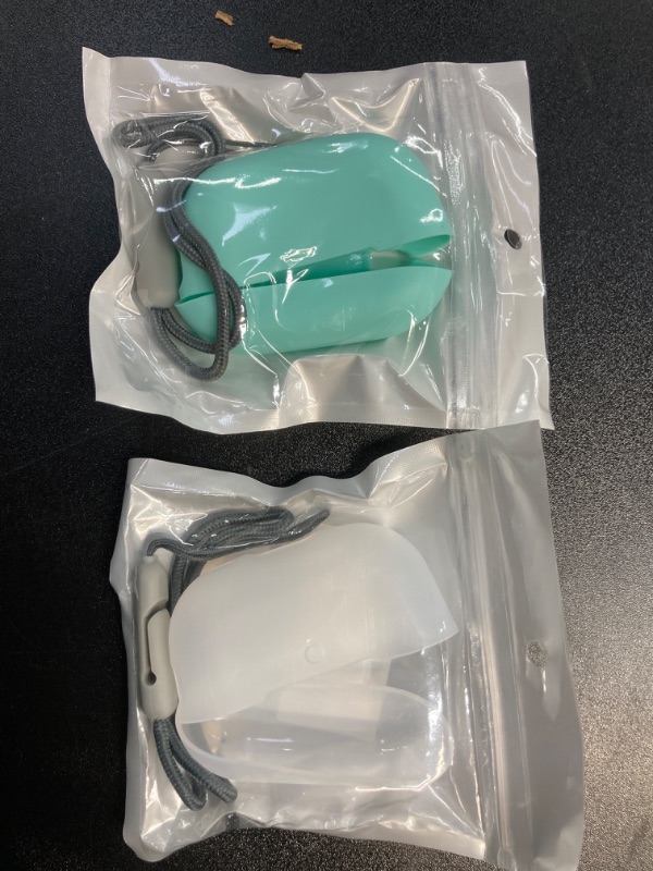 Photo 1 of 2 Pack Soft Silicone Case Cover for Airpods Pro 2nd Generation with Wrist Strap Lanyard Full Body Protection with Front LED Visible (Transparent & Baby Blue)