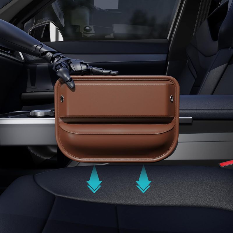 Photo 1 of 2 Pack Car Seat Gap Filler Leather Car Box Seat Organizer and Storages Automotive Accessories - Adjustable Front Seat Car Sides Gap Filler for Phones, Glasses, Keys, Cards(Brown)
