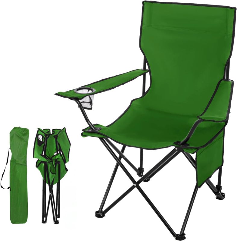 Photo 1 of  Camping Chairs,Folding Camping Chair Outdoor Portable Chair Foldable Lawn Chair ,Outdoor Camp Chair with Cup Holder&Side (med Green)