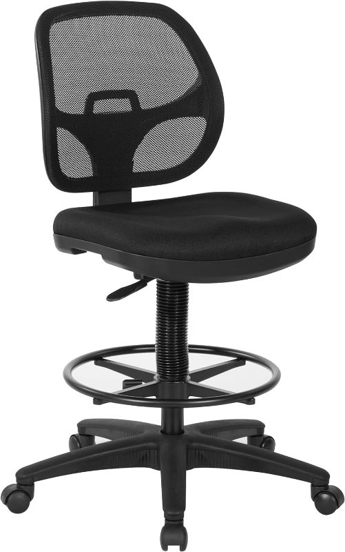 Photo 1 of Office Star DC Series Deluxe Breathable Mesh Back Ergonomic Drafting Chair with Lumbar Support and Adjustable Footring, Black Fabric
