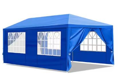 Photo 1 of 20 ft. x 10 ft. Blue Outdoor Party Tent with 6 Sidewalls
