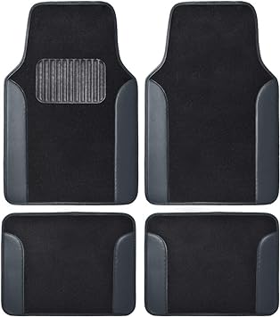 Photo 1 of BDK Floor Mats for Cars, Two-Tone Carpet Car Floor Mats with Faux Leather Accents, Automotive Floor Mat Set with Built-In Heel Pad, Stylish Interior Car Accessories (Gray)