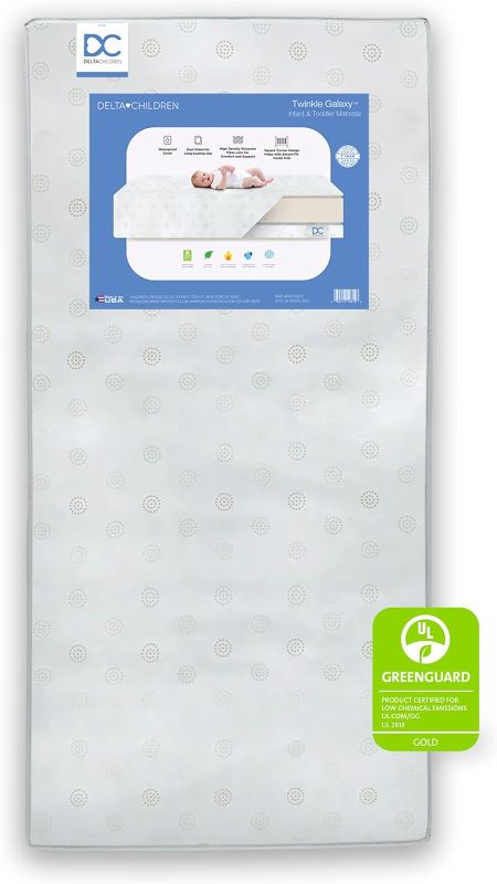 Photo 1 of Delta Children Twinkle Galaxy Dual Sided Crib and Toddler Mattress - Premium Sustainably Sourced Fiber Core - Waterproof - GREENGUARD Gold Certified (Non-Toxic) - 7 Year Warranty - Made in USA