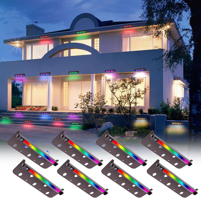 Photo 1 of OVAC Hardscape Paver Lights 7 Inch RGB Retaining Wall Lights 1.5W 360° Swivel 12V DC Low Voltage Step Lights Outdoor, IP65 Waterproof LED Hardscape Lighting Deck Stair Lights[8Pack] 8pack-7inch-RGB