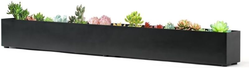 Photo 1 of Trough Rectangle Planter Window Sill Planter Box Long Window Planters Modern Galvanized Steel Succulent Planter Black Metal Windowsill Pot 32 in for Indoor Plants Herb Table Home Outdoor