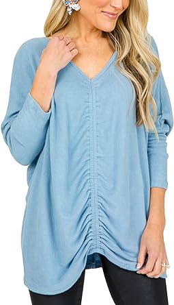 Photo 1 of Imily Bela Womens V Neck Shirts Long Sleeve Casual Blouses Oversized Tops