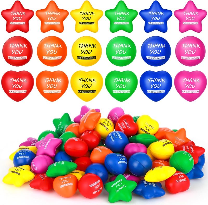 Photo 1 of 120 Pcs Motivational Stress Balls Bulk Colorful Thank You Anxiety Relief Balls 1.57 and 2.17 Inch Small Inspirational Quote Foam Stress Balls for Kids Adults School Office(Classic)