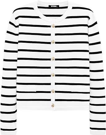 Photo 1 of Womens Cropped Cardigan Striped Open Front Long Sleeve Button Down Jackets Office Business Coat