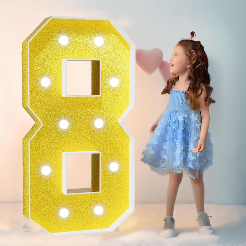 Photo 1 of 4FT Marquee Light Up Numbers Letters, DIY Mosaic Numbers for Balloons, Giant Marquee Numbers, Number 0-9 Balloon for Birthday, Anniversary Decorations, Wedding Party Decor