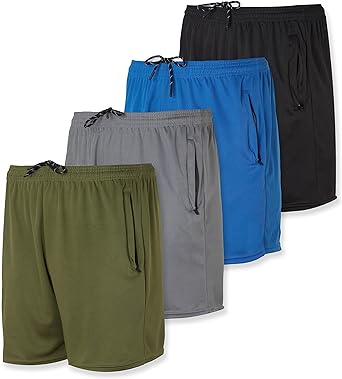 Photo 1 of Real Essentials 4 Pack: Men's 7" Athletic Running Quick Dry Mesh Shorts with Zipper Pockets (Available in Big & Tall)