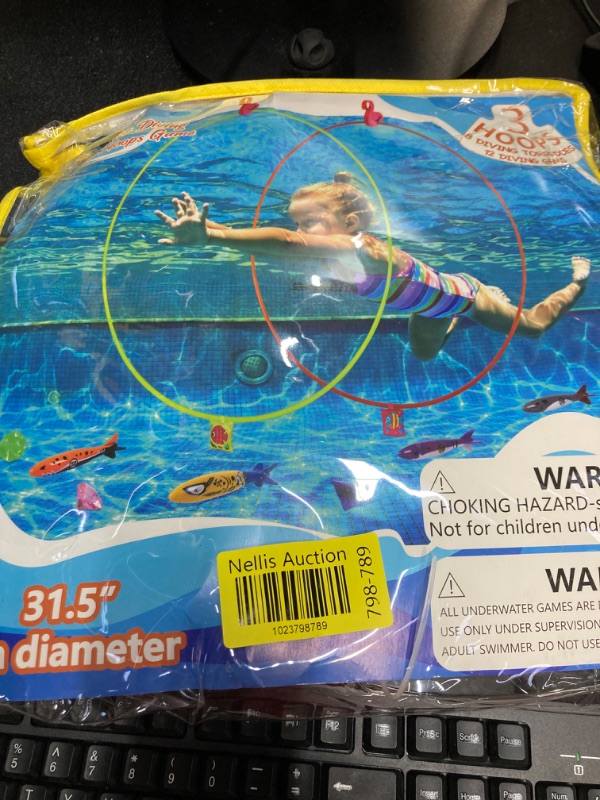 Photo 2 of 23PCS Pool Toys Games-3 Diving Through Swim Rings for Kids 3,4,5,6,7,8,9,10,11,12 Adults+Dive Torpedoes&Gems,Accessories with Flamingo Buoys&Sandbags,Underwater Training Water Swimming Sport Gifts