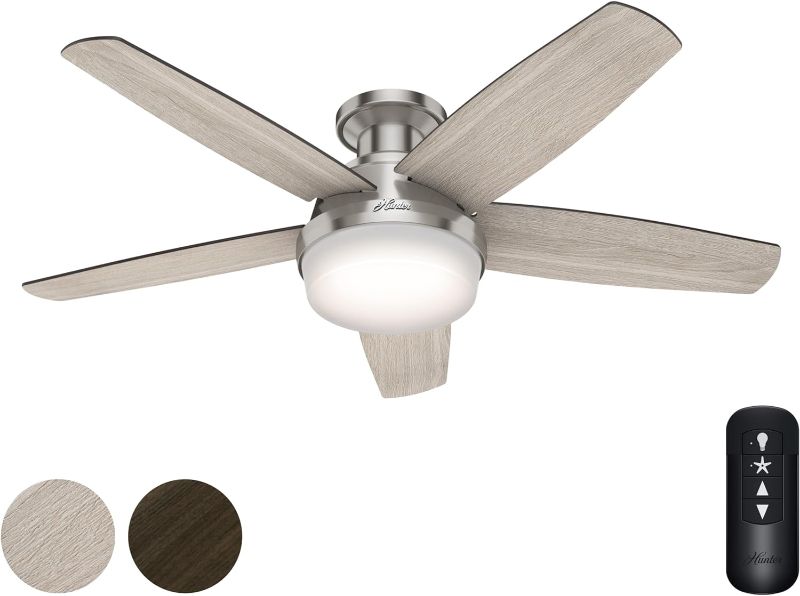 Photo 1 of Hunter Fan 48 inch Low Profile Brushed Nickel Ceiling Fan with LED Light Kit and Remote Control (Renewed)