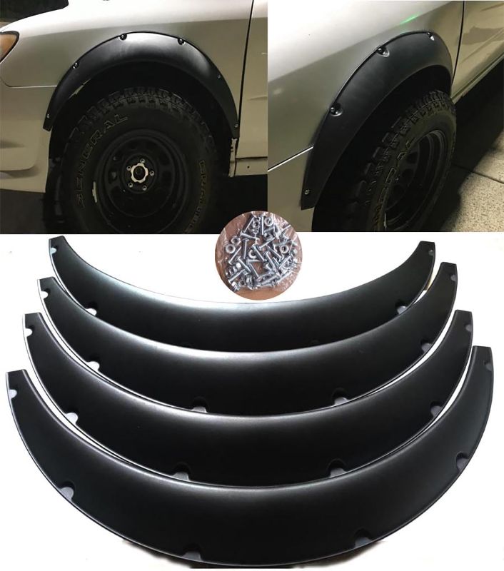 Photo 1 of 4Pcs 3.5"/90mm 4PCS Set Black Universal Car Wheel Fender Flares Durable Polyurethane Extra Wide Auto Car Body Kit…