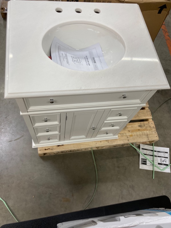 Photo 3 of Hampton Harbor 28 in. W x 22 in. D Bath Vanity in White with Natural Marble Vanity Top in White