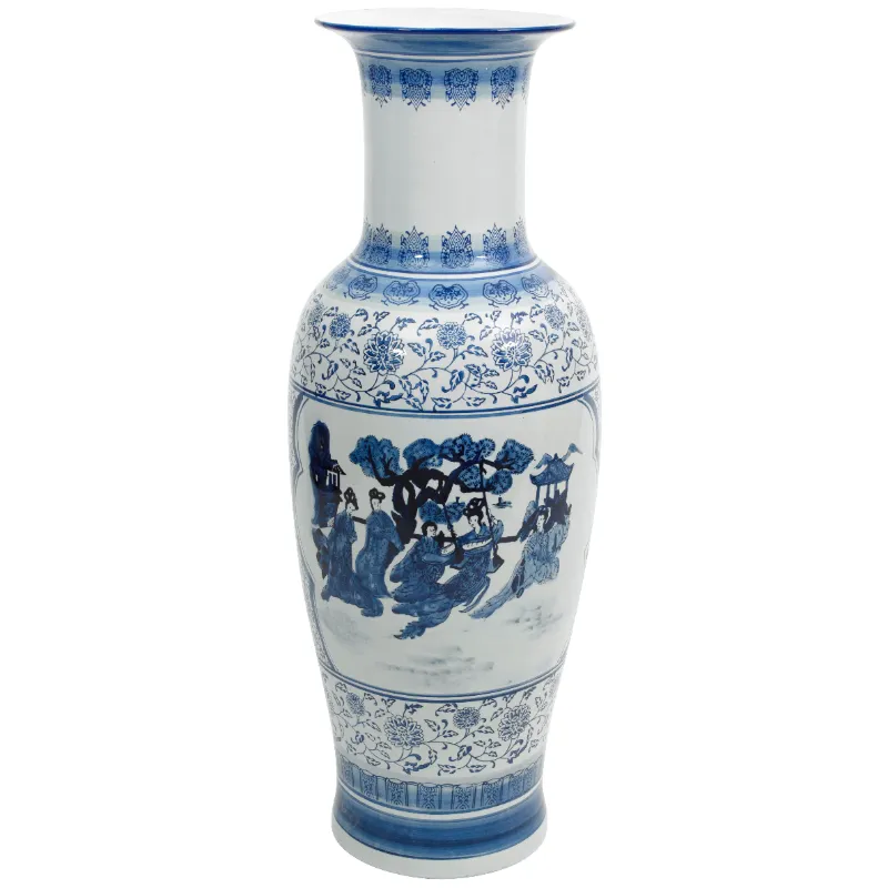 Photo 1 of ***SIMILAR BUT DIFFERENT PATTERN*** Oriental Furniture 36 in. Ladies Blue and White Porcelain Tung Chi Vase