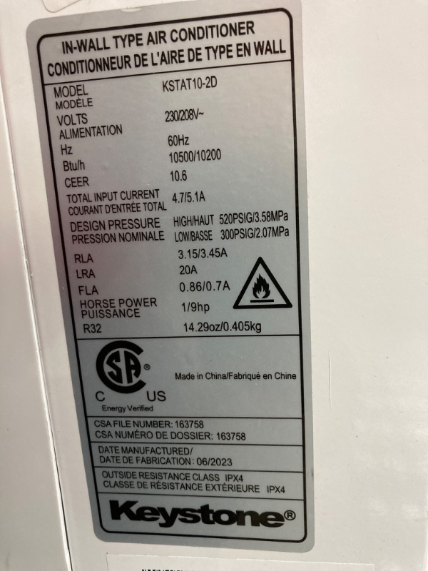 Photo 3 of Keystone 10000 BTU THROUGH THE WALL AIR CONDITIONERESTAR230V R32