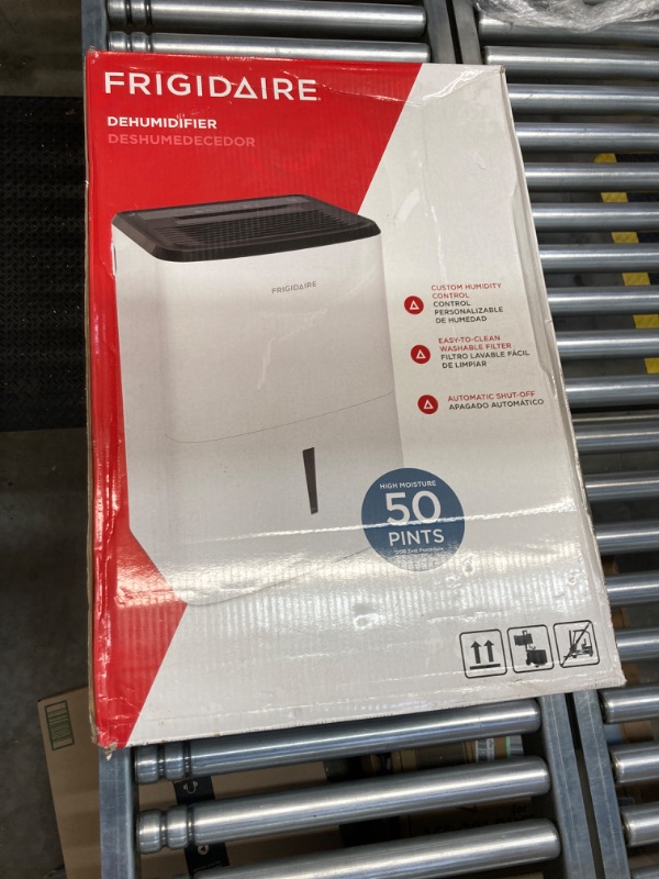 Photo 3 of ***PARTS ONLY*** ITEM DOES NOT WORK*** Frigidaire 50-Pint Portable Dehumidifier for Basement, Home, and Attic, 115V, Quiet Moisture Absorber for Humidity Control with Auto Shut-Off and Removable Water Bucket/Continuous Drain Option, White 50 Pint