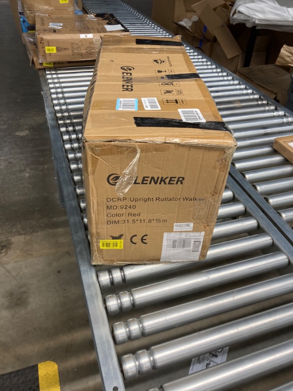 Photo 1 of ELENKER All-Terrain Upright Rollator Walker, Stand up Rolling Walker with Seat, 12” Non-Pneumatic Tire Wheels, Compact Folding Design for Seniors, Red